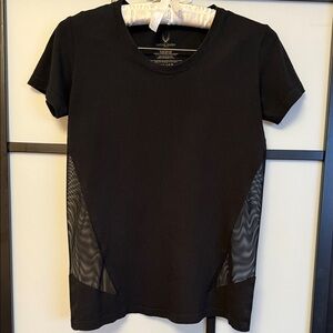 Lucas Hugh London Black Mesh Panel T-Shirt XS | Cotton Modal Blend (See Flaw)